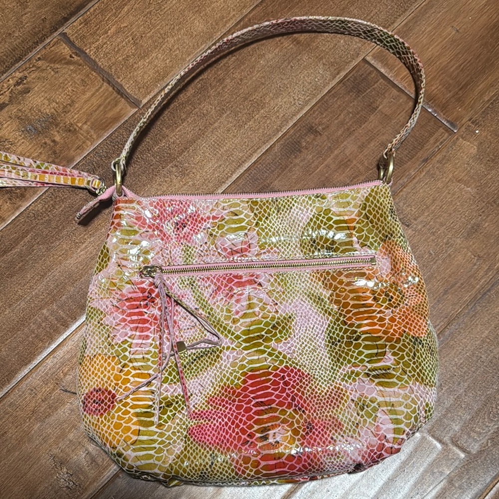 Multicolor Floral Snake-Embossed Shoulder Bag